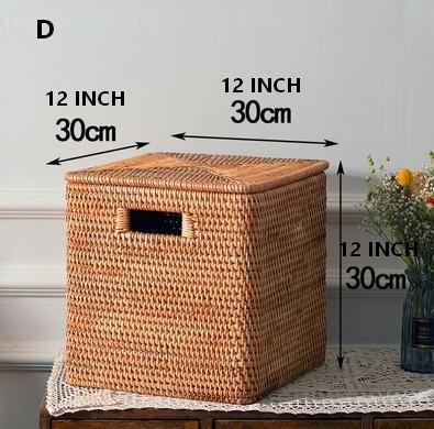 Rectangular Storage Basket with Lid, Rattan Storage Baskets for Clothes, Kitchen Storage Baskets, Oversized Storage Baskets for Living Room-Silvia Home Craft