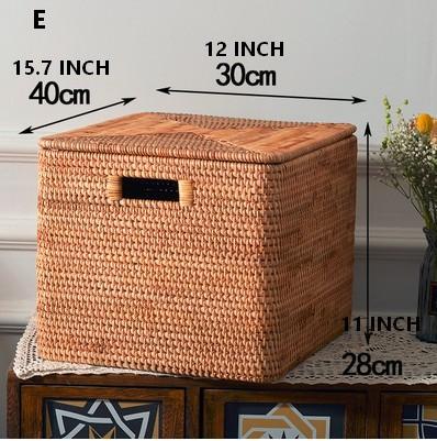 Rectangular Storage Basket with Lid, Rattan Storage Baskets for Clothes, Kitchen Storage Baskets, Oversized Storage Baskets for Living Room-Silvia Home Craft