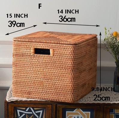 Rectangular Storage Basket with Lid, Rattan Storage Baskets for Clothes, Kitchen Storage Baskets, Oversized Storage Baskets for Living Room-Silvia Home Craft