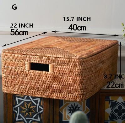 Rectangular Storage Basket with Lid, Rattan Storage Baskets for Clothes, Kitchen Storage Baskets, Oversized Storage Baskets for Living Room-Silvia Home Craft