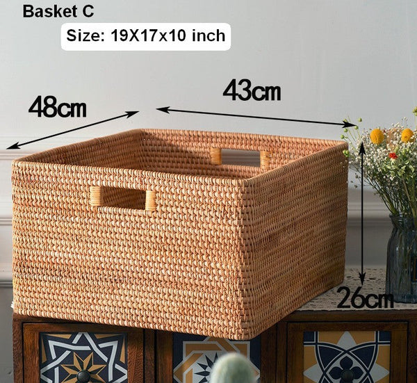 Round Storage Baskets, Extra Large Rattan Storage Baskets, Oversized Laundry Storage Baskets, Storage Baskets for Clothes, Storage Baskets for Bathroom-Silvia Home Craft