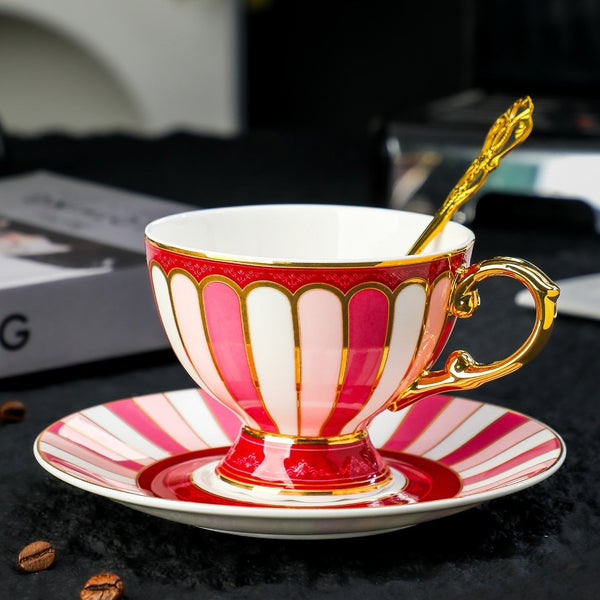 Unique Tea Cup and Saucer in Gift Box as Birthday Gift, Beautiful British Tea Cup with Saucer, 8 Ounce Porcelain Tea Cup Saucer Set of 2 Cups, Elegant Ceramic Coffee Cups-Silvia Home Craft