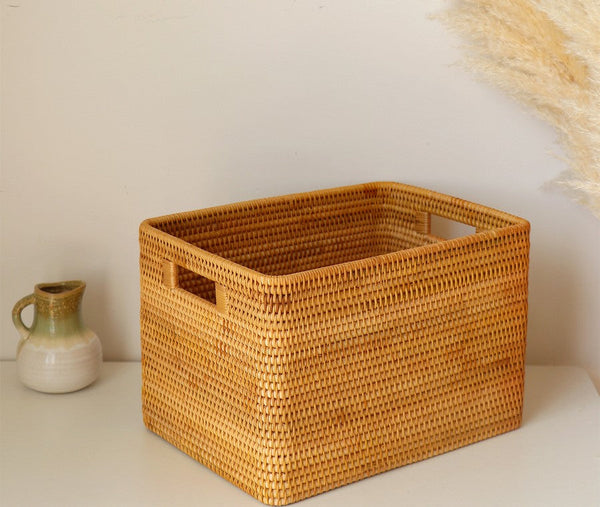 Extra Large Storage Baskets for Living Room, Storage Baskets for Clothes, Rectangular Storage Basket for Shelves, Woven Rattan Storage Basket for Kitchen-Silvia Home Craft
