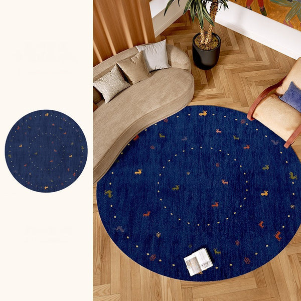 Blue Circular Modern Rugs for Bathroom, Geometric Modern Rug Ideas for Living Room, Modern Rugs for Children's Room, Abstract Contemporary Round Rugs for Dining Room-Silvia Home Craft