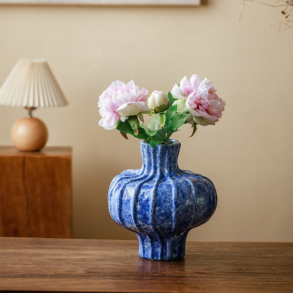 Handmade Water Holding Flower Vases, Centerpiece on Dining Table, Blue Ceramic Bud Vases, Tall Flower Vases on Table, Modern Pottery Flower Vases-Silvia Home Craft