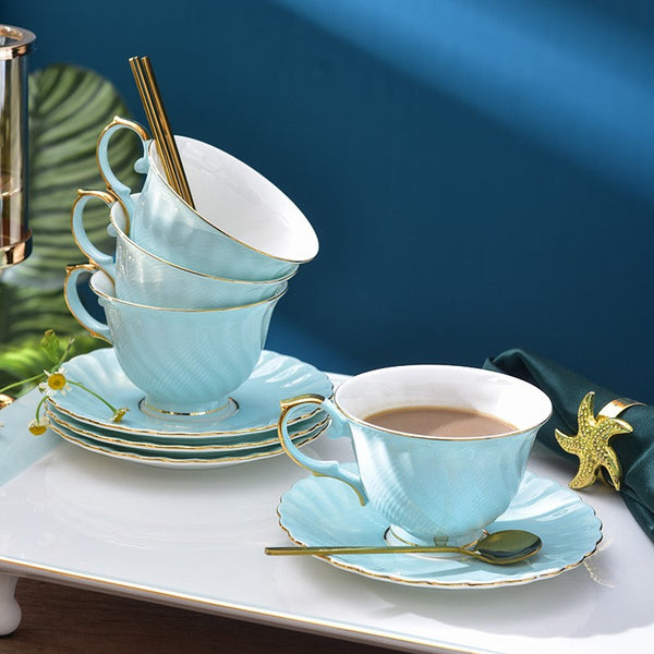 Elegant British Tea Cup and Saucer in Gift Box, Blue Bone China Porcelain Tea Cup Set, Unique British Ceramic Coffee Cups for Afternoon Tea-Silvia Home Craft