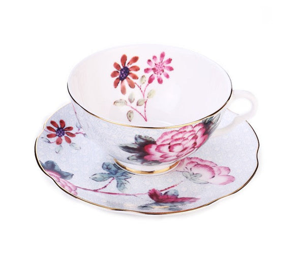 Unique Porcelain Cup and Saucer, Beautiful British Flower Tea Cups, Elegant Ceramic Coffee Cups, Creative Porcelain Tea Cup Set-Silvia Home Craft
