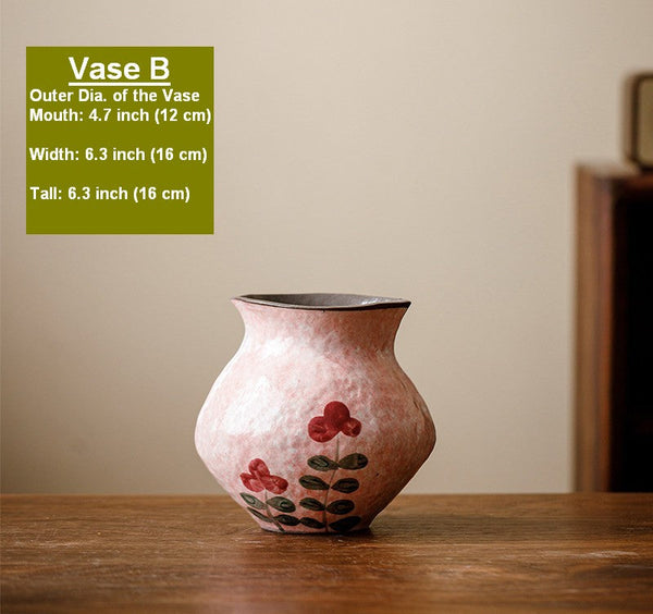 Rustic Pottery Flower Vases, Small Flower Vases on Table, Pink Bud Vases, Handmade Water Holding Flower Vases-Silvia Home Craft