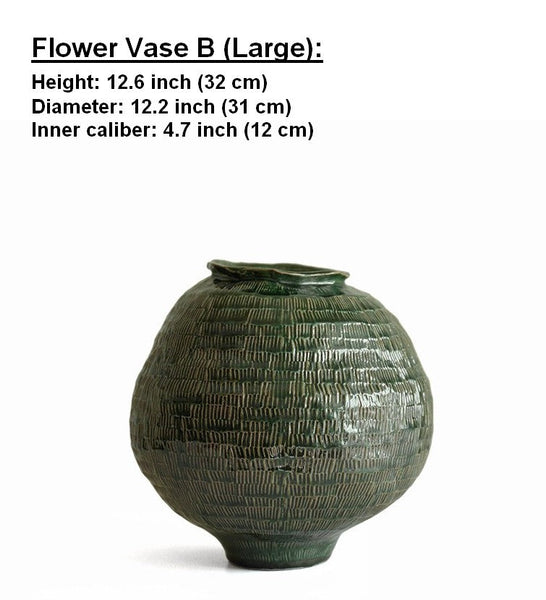 Centerpiece Ceramic Bouquet Vases, Green Porcelain Vases for Modern Home Decor, Large Contemporary Vases on Dining Table, Handmade Modern Flower Vase-Silvia Home Craft