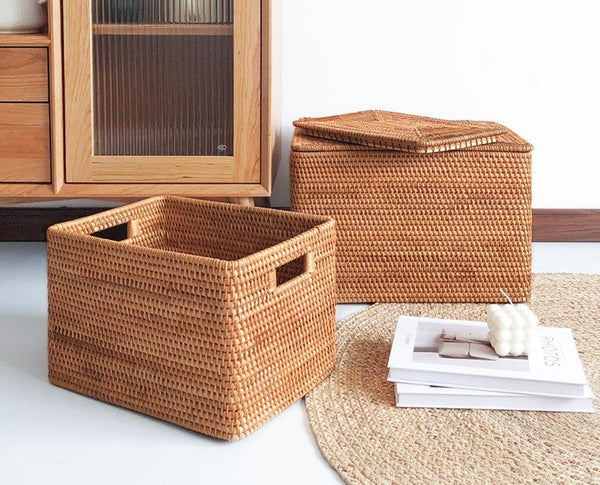 Storage Basket for Shelves, Woven Storage Basket for Toys, Rattan Storage Basket for Clothes, Large Rectangular Storage Basket, Storage Baskets for Bedroom-Silvia Home Craft