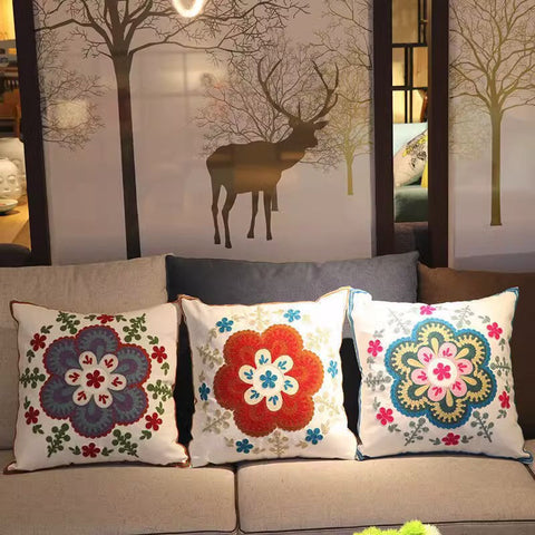 Flower Decorative Pillows for Couch, Sofa Decorative Pillows, Embroider Flower Cotton Pillow Covers, Farmhouse Decorative Throw Pillows-Silvia Home Craft