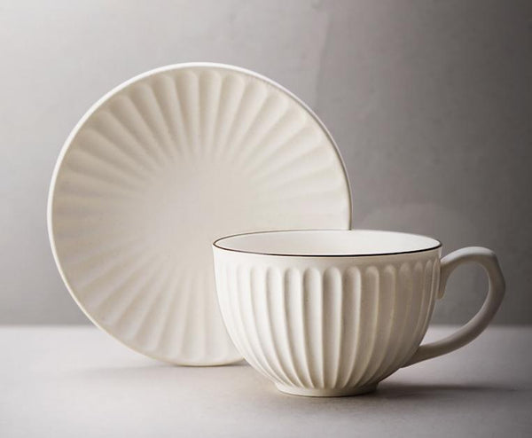 White Pottery Coffee Cups, Cappuccino Coffee Mug, Latte Coffee Cup, Pink Tea Cup, Ceramic Coffee Cup, Coffee Cup and Saucer Set-Silvia Home Craft
