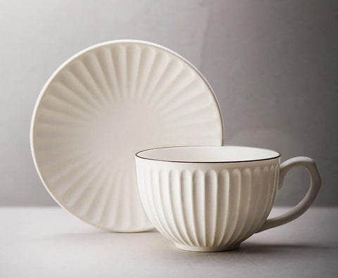 White Pottery Coffee Cups, Cappuccino Coffee Mug, Latte Coffee Cup, Pink Tea Cup, Ceramic Coffee Cup, Coffee Cup and Saucer Set-Silvia Home Craft