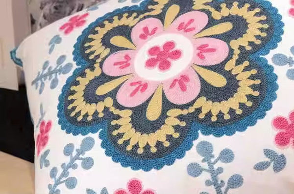 Flower Decorative Pillows for Couch, Sofa Decorative Pillows, Embroider Flower Cotton Pillow Covers, Farmhouse Decorative Throw Pillows-Silvia Home Craft