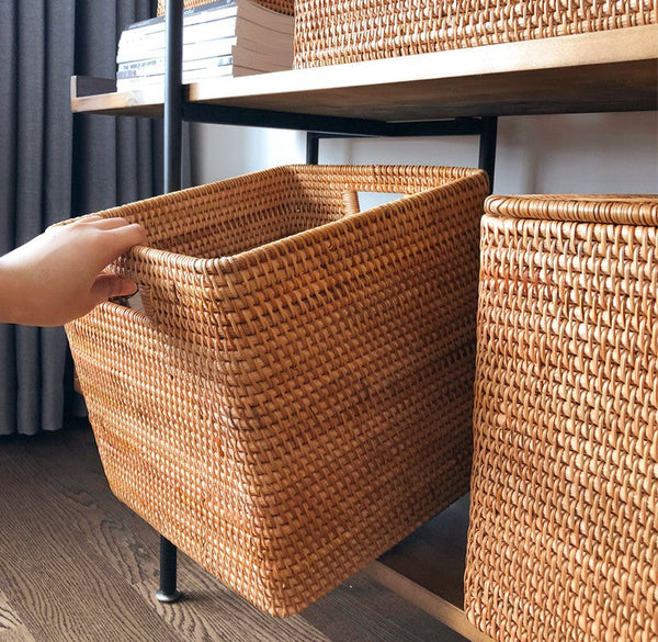 Extra Large Storage Baskets for Living Room, Storage Baskets for Clothes, Rectangular Storage Basket for Shelves, Woven Rattan Storage Basket for Kitchen-Silvia Home Craft