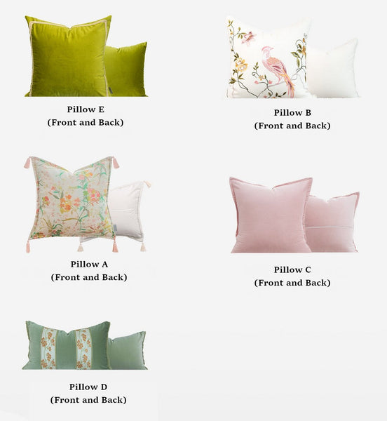 Living Room Decorative Pillows, Modern Decorative Cushions, Decorative Pillows for Bed, Decorative Pillow Arrangement Ideas for Interior Design, Embroidered Floral Bird Pattern Pillow Covers-Silvia Home Craft