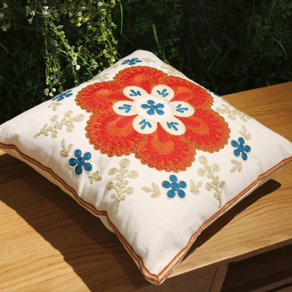 Flower Decorative Pillows for Couch, Sofa Decorative Pillows, Embroider Flower Cotton Pillow Covers, Farmhouse Decorative Throw Pillows-Silvia Home Craft