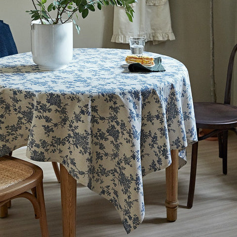 Vintage Rectangle Tablecloth for Dining Room Table, French Flower Pattern Tablecloth for Round Table, Rustic Farmhouse Table Cover for Kitchen-Silvia Home Craft