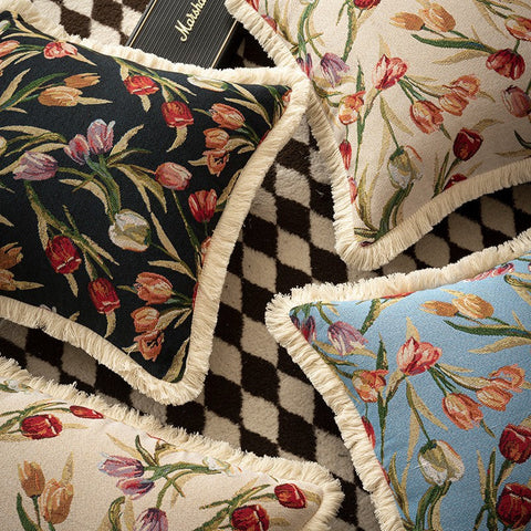 Large Flower Decorative Pillows for Bedroom, Decorative Sofa Pillows for Couch, Tulip Flower Pillow Covers, Farmhouse Decorative Pillows-Silvia Home Craft