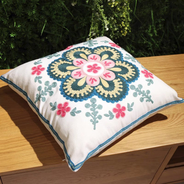 Flower Decorative Pillows for Couch, Sofa Decorative Pillows, Embroider Flower Cotton Pillow Covers, Farmhouse Decorative Throw Pillows-Silvia Home Craft
