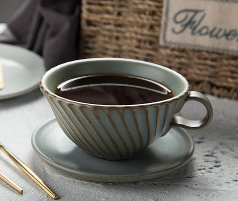 Cappuccino Coffee Mug, Blue Pottery Coffee Cups, Breakfast Milk Cup, Latte Coffee Cup, Ceramic Coffee Cup, Coffee Cup and Saucer Set-Silvia Home Craft