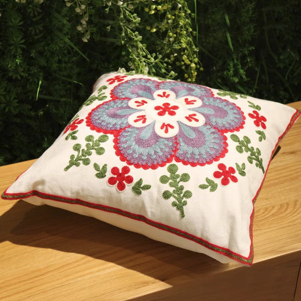 Flower Decorative Pillows for Couch, Sofa Decorative Pillows, Embroider Flower Cotton Pillow Covers, Farmhouse Decorative Throw Pillows-Silvia Home Craft
