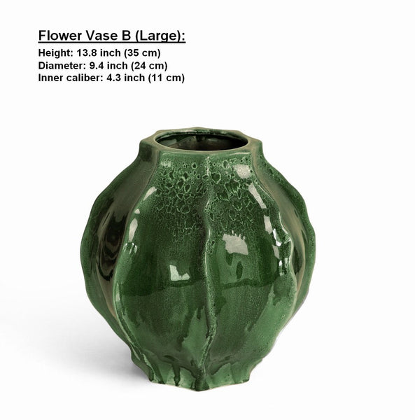 Handmade Modern Flower Vase, Centerpiece Ceramic Bouquet Vases, Large Contemporary Vases on Dining Table, Green Porcelain Vases for Modern Home Decor-Silvia Home Craft
