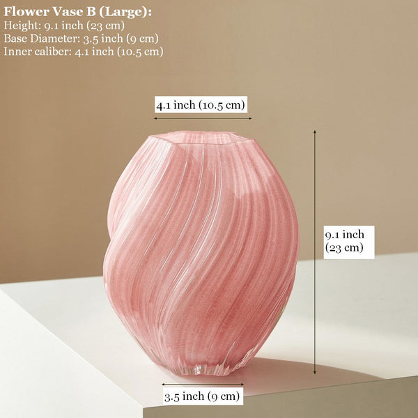 Handmade Contemporary Glass Vases, Mid Century Pink Vases for Flowers, Modern Vases for Living Room, Unique Decorative Glass Vase, Centerpiece Vases on Table-Silvia Home Craft