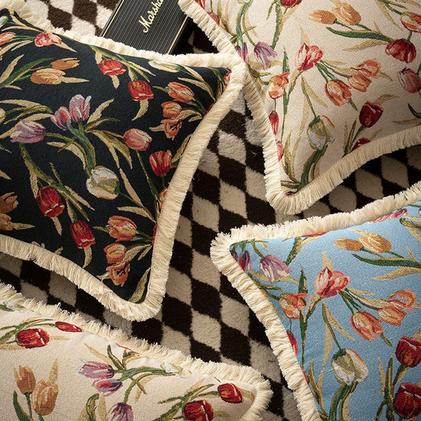 Decorative Sofa Pillows for Couch, Tulip Flower Pillow Covers, Large Flower Decorative Pillows for Bedroom, Farmhouse Decorative Pillows-Silvia Home Craft