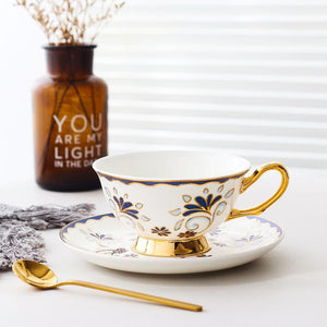 British Tea Cups, Porcelain Coffee Cups, Tea Cups and Saucers, Coffee Cups with Gold Trim and Gift Box, Latte Coffee Cups-Silvia Home Craft