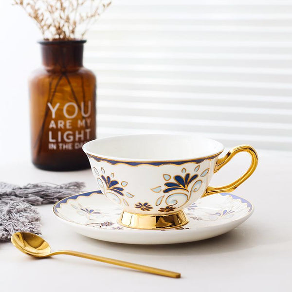 British Tea Cups, Porcelain Coffee Cups, Tea Cups and Saucers, Coffee Cups with Gold Trim and Gift Box, Latte Coffee Cups-Silvia Home Craft