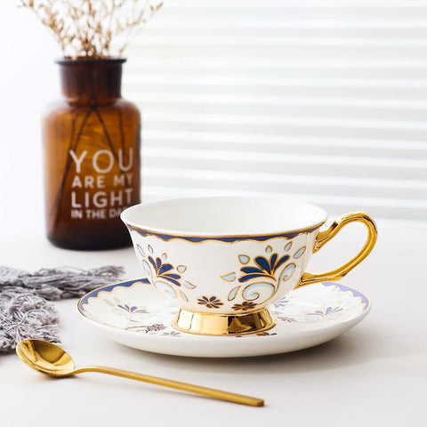 British Tea Cups, Porcelain Coffee Cups, Tea Cups and Saucers, Coffee Cups with Gold Trim and Gift Box, Latte Coffee Cups-Silvia Home Craft
