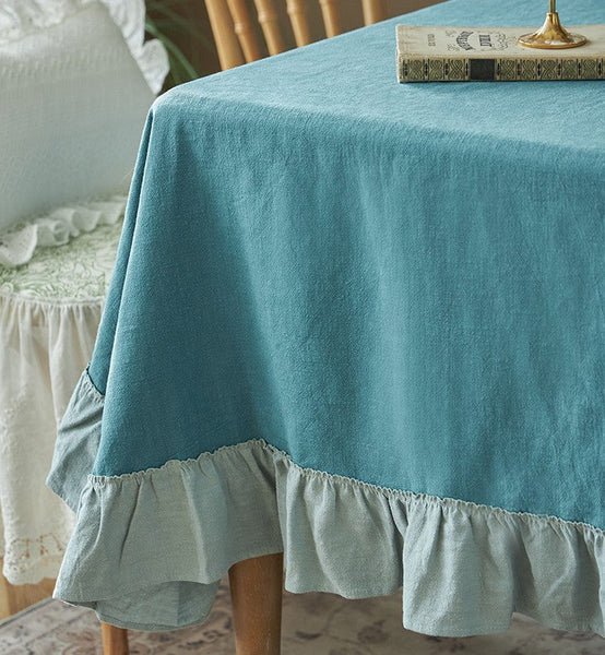 Blue Modern Table Cloth, Ramie Tablecloth for Home Decoration, Extra Large Rectangle Tablecloth for Dining Room Table, Square Tablecloth for Round Table-Silvia Home Craft