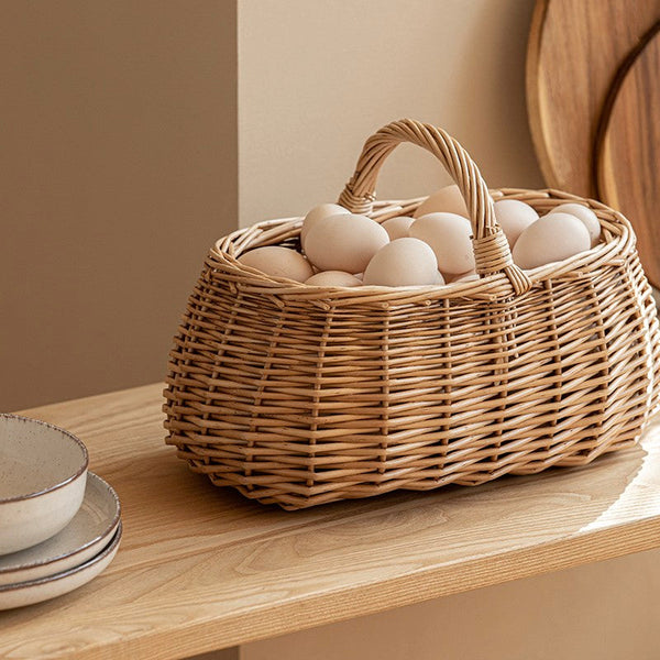 Hand-woven Wicker Storage Basket, Small Picnic Storage Basket with Handle, Willow Weaving Baskets for Vegetable, Natural Fruit Basket, Kitchen Storage Baskets-Silvia Home Craft