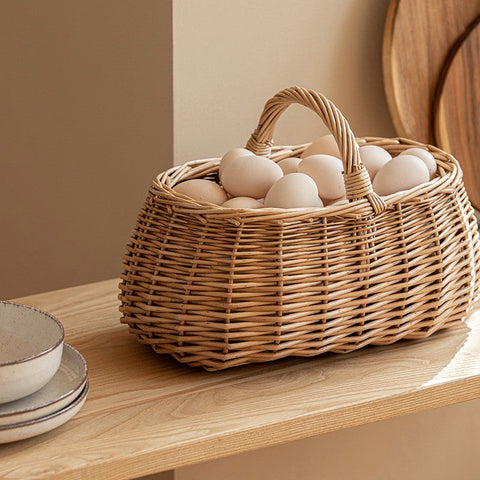 Hand-woven Wicker Storage Basket, Small Picnic Storage Basket with Handle, Willow Weaving Baskets for Vegetable, Natural Fruit Basket, Kitchen Storage Baskets-Silvia Home Craft