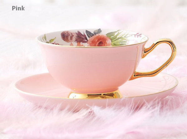 Royal Bone China Porcelain Tea Cup Set, Elegant Flower Pattern Ceramic Coffee Cups, Beautiful British Tea Cups, Unique Afternoon Tea Cups and Saucers in Gift Box-Silvia Home Craft