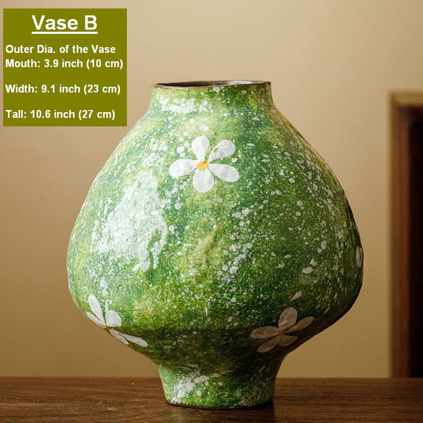 Centerpiece on Dining Table, Handmade Water Holding Flower Vases, Modern Pottery Flower Vases, Pottery Bud Vases, Large Green Flower Vases on Table-Silvia Home Craft