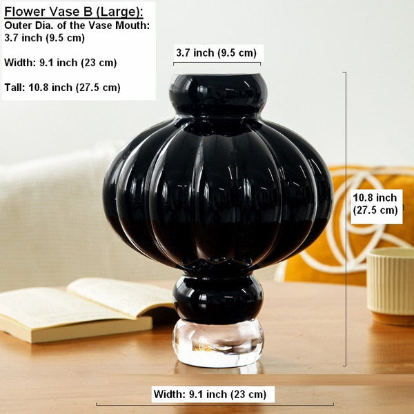 Unique Contemporary Vases for Modern Home Decor, Black Glass Bud Vases, Handmade Liuli Vases, Centerpiece Vases on Table, Black Glaze Vase-Silvia Home Craft