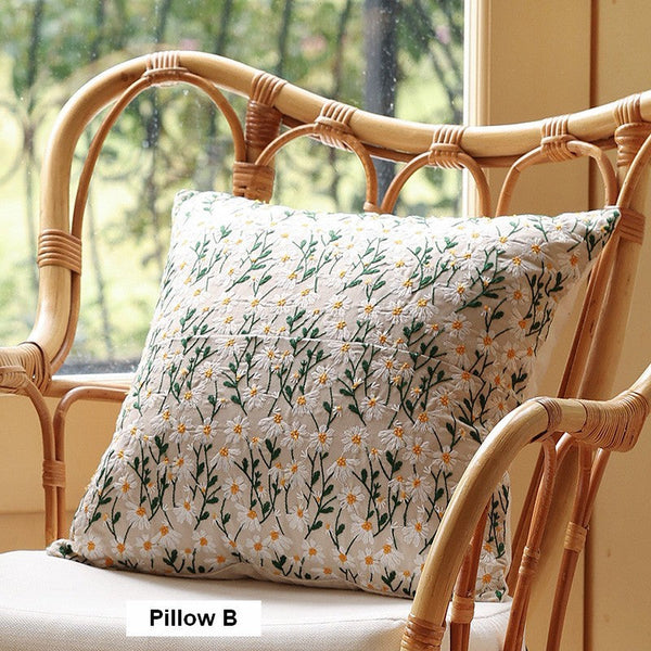 Farmhouse Decorative Pillows for Sofa, Embroider Flower Cotton Pillow Covers, Spring Flower Decorative Pillows for Bedroom, Decorative Pillows for Couch-Silvia Home Craft