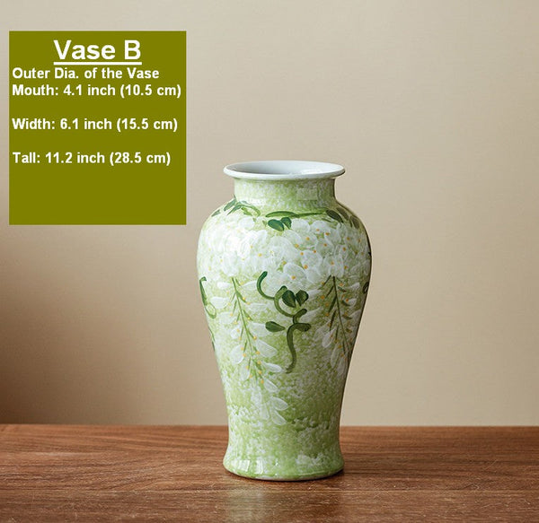 Centerpiece Ceramic Bud Vases, Large Flower Vases on Table, Green Porcelain Flower Vases, Handmade Water Holding Flower Vase-Silvia Home Craft