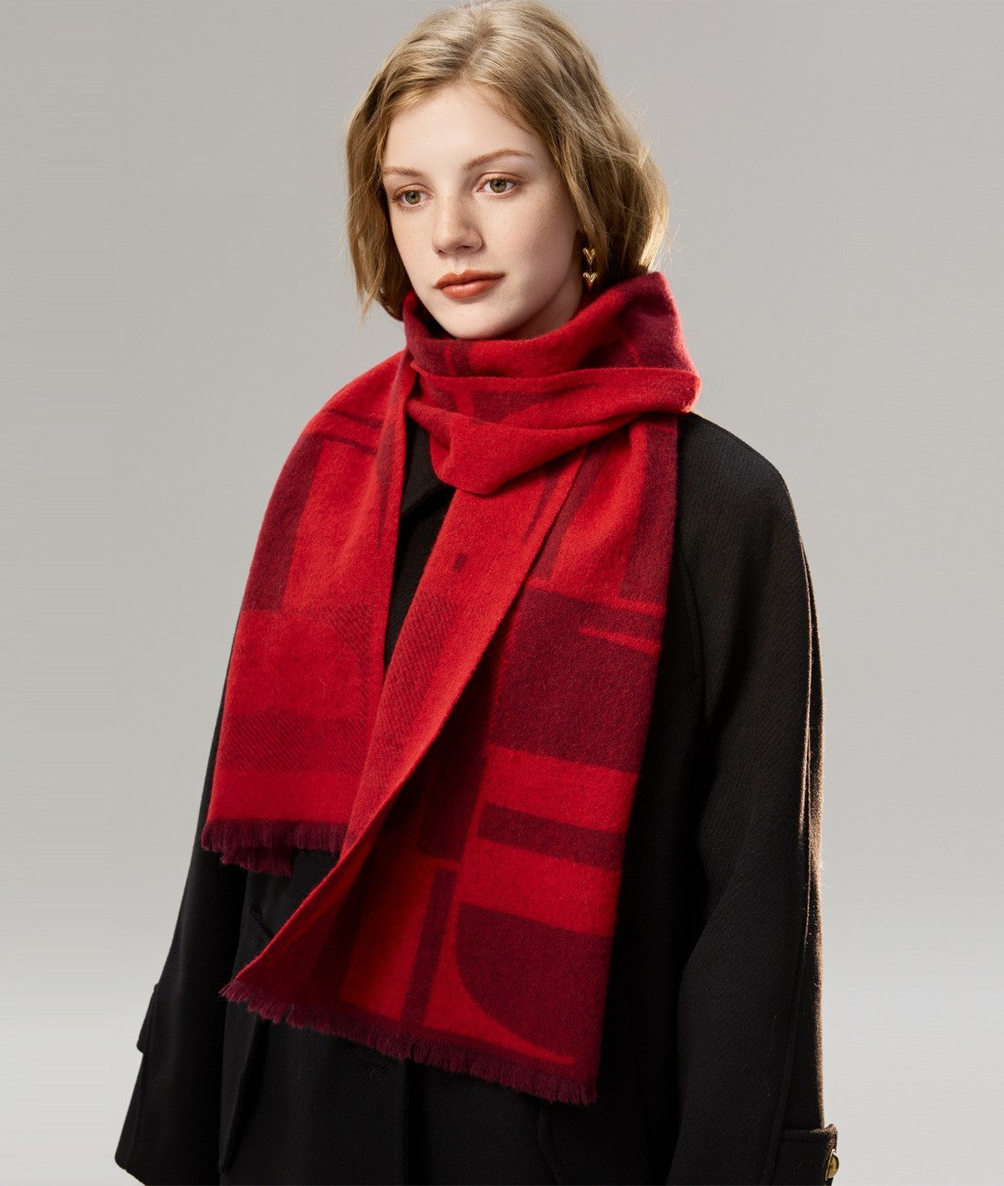 Modern Wool Scarf for Women, Casual Scarf for Women, Fashion Designer Scarf, Cold Weather Scarf, Red Winter Scarf, Soft Cashmere Scarf for Women-Silvia Home Craft