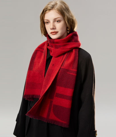 Modern Wool Scarf for Women, Casual Scarf for Women, Fashion Designer Scarf, Cold Weather Scarf, Red Winter Scarf, Soft Cashmere Scarf for Women-Silvia Home Craft