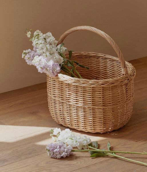 Hand-woven Wicker Storage Basket, Natural Fruit Basket, Storage Basket for Kitchen, Picnic Storage Basket with Handle, Willow Weaving Storage Basket for Shelves-Silvia Home Craft