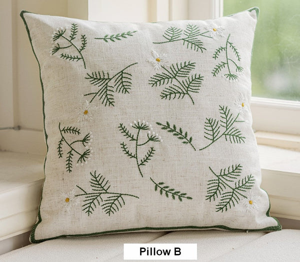 Embroider Flower Cotton Pillow Covers, Decorative Pillows for Sofa, Farmhouse Decorative Pillows for Couch, Spring Flower Decorative Pillows for Bedroom-Silvia Home Craft