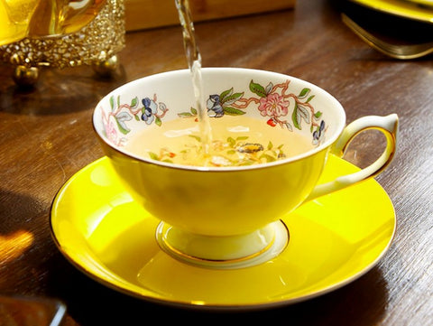 Elegant Yellow Ceramic Cups, Unique Royal Coffee Cup and Saucer, Beautiful British Tea Cups, Creative Bone China Porcelain Tea Cup Set-Silvia Home Craft