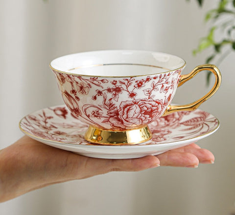 Creative Bone China Porcelain Tea Cup Set, Beautiful British Tea Cups, Elegant Flower Ceramic Cups, Unique Royal Coffee Cup and Saucer-Silvia Home Craft