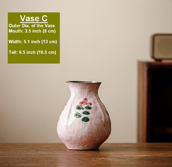Handmade Water Holding Flower Vases, Rustic Pottery Flower Vases, Small Flower Vases on Table, Pink Bud Vases-Silvia Home Craft