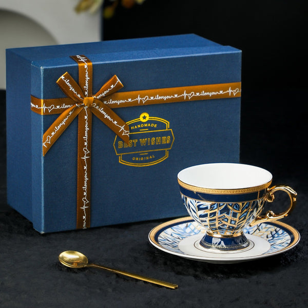 British Royal Tea Cup and Saucer in Gift Box, 8 oz Elegant Ceramic Coffee Cups, Porcelain Tea Cup and Saucer Set, British Tea Cup set-Silvia Home Craft