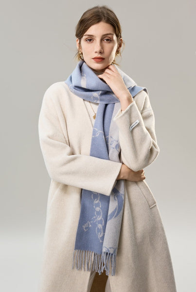 Elegant Designer Scarf, Holiday Women Scarf, Christmas Gifts for Her, Modern Wool Scarf, Warm Winter Scarf, Cold Weather Scarf, Blue Fashion Scarf, Soft Cashmere Scarf for Girls-Silvia Home Craft