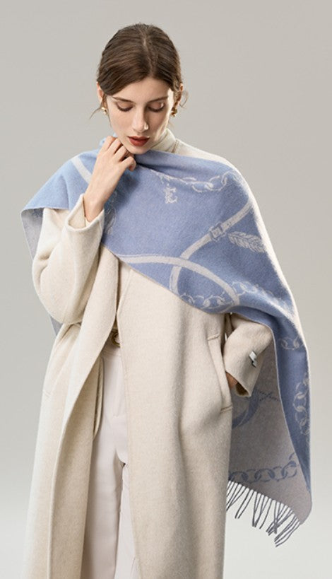 Elegant Designer Scarf, Holiday Women Scarf, Christmas Gifts for Her, Modern Wool Scarf, Warm Winter Scarf, Cold Weather Scarf, Blue Fashion Scarf, Soft Cashmere Scarf for Girls-Silvia Home Craft